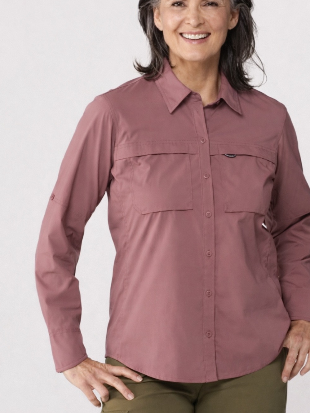 REI Co-op Sahara Long Sleeve Solid Hiking Shirt Plum Mauve Purple Burgundy XS